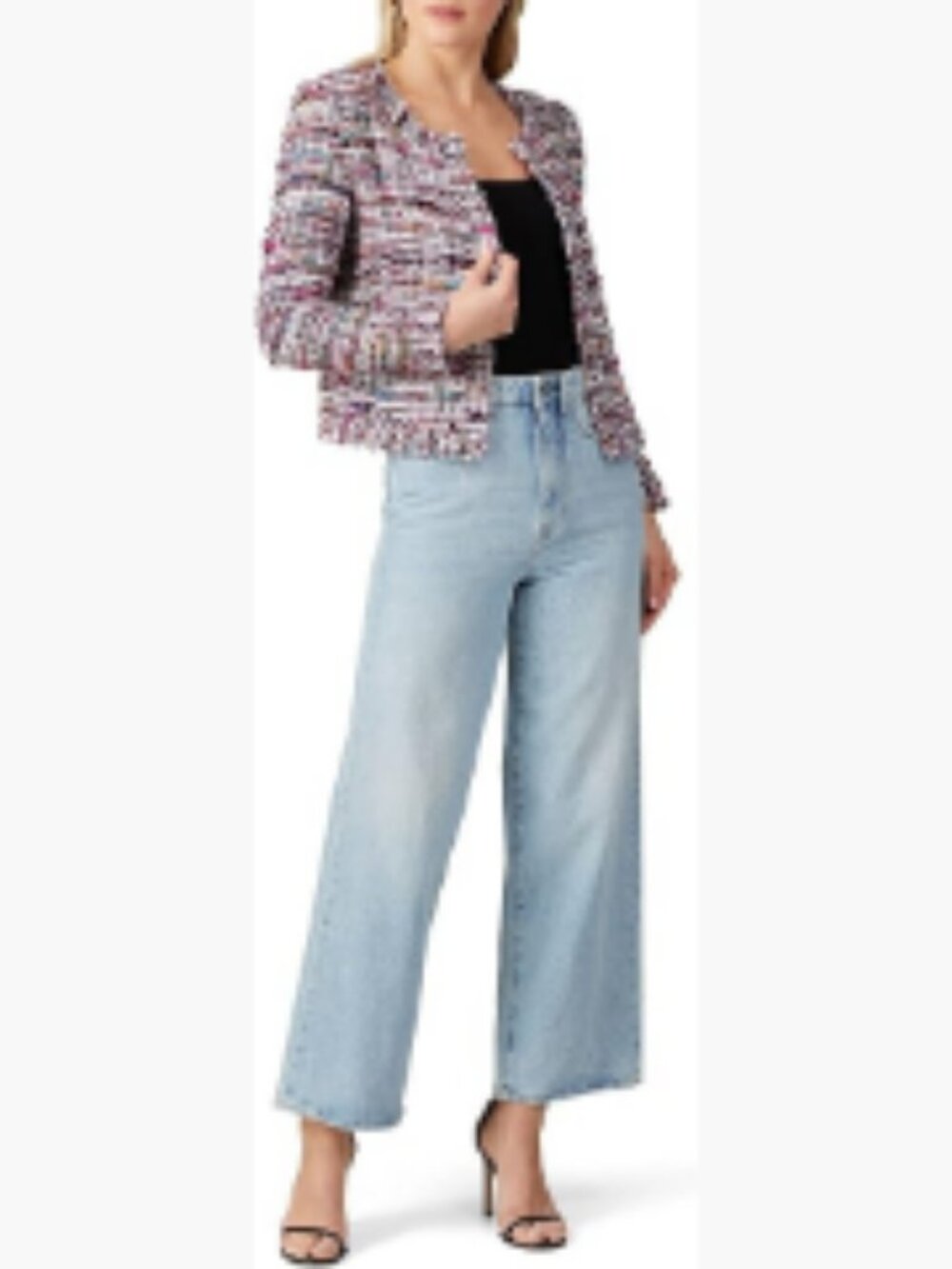 Tweed Fitted Casual Jacket with Button Closure, Long Sleeve